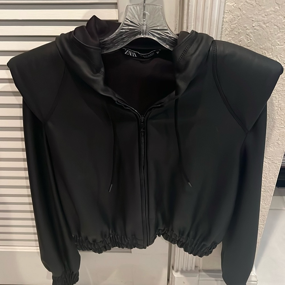 Zara Faux-Leather Hooded Jacket